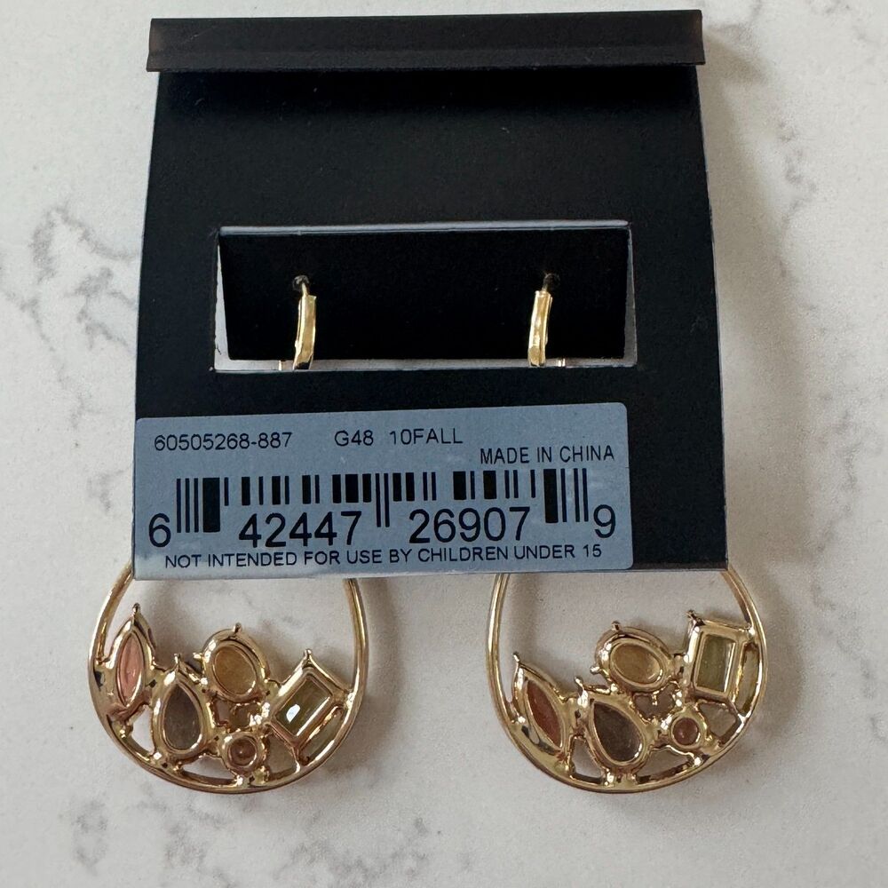 2 Anne Klein Gold-Tone Dangle Earrings – Teardrop Gem Cluster & Lavender Glass - Picture 8 of 14